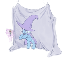 Size: 611x556 | Tagged: safe, artist:noel, trixie, pony, unicorn, g4, baby, female, filly, flower, magic, rearing, simple background, solo, younger