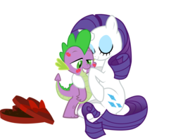 Size: 3144x2491 | Tagged: safe, artist:multiversecafe, rarity, spike, dragon, pony, unicorn, g4, derp, dragon x pony, duo, female, high res, interspecies, kiss mark, kissing, male, mare, ship:sparity, shipping, simple background, spikelove, straight, transparent background, vector