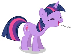Size: 2642x2004 | Tagged: artist needed, safe, twilight sparkle, pony, unicorn, g4, eyes closed, female, flutteryay, high res, mare, reaction image, simple background, solo, unicorn twilight, white background, yay