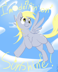 Size: 900x1125 | Tagged: safe, artist:no-ink, derpy hooves, pegasus, pony, g4, 2012, female, flying, katrina and the waves, mare, singing, sky, solo, song reference, sun, walking on sunshine