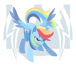 Size: 1000x875 | Tagged: safe, artist:yoh yoshinari, part of a set, rainbow dash, pegasus, pony, g4, action pose, cutie mark, cutie mark background, female, flying, hooves, lineless, mare, one eye closed, solo, spread wings, wings
