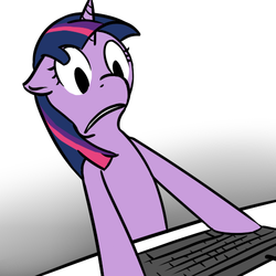 Size: 500x500 | Tagged: safe, artist:shinmera, twilight sparkle, pony, unicorn, g4, do not want, female, floppy ears, gradient background, keyboard, mare, reaction image, solo