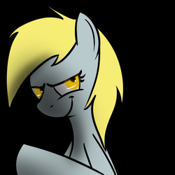 Size: 500x500 | Tagged: dead source, safe, artist:shinmera, derpy hooves, pegasus, pony, g4, black background, evil, evil smile, female, grin, mare, simple background, smiling, solo, underp