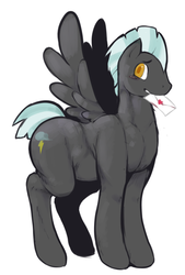 Size: 532x789 | Tagged: safe, artist:mangneto, thunderlane, pegasus, pony, g4, colored pupils, letter, male, mouth hold, simple background, solo, stallion, white background