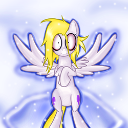 Size: 1400x1400 | Tagged: safe, artist:myhysteria, surprise, pegasus, pony, g1, g4, bloodshot eyes, both cutie marks, female, g1 to g4, generation leap, mare, on back, snow, snow angel, solo