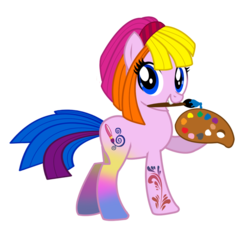 Size: 1400x1418 | Tagged: dead source, safe, artist:pinkanon, toola-roola, earth pony, pony, g3, g4, easter toola roola, female, g3 to g4, g3betes, generation leap, hilarious in hindsight, mare, mouth hold, paint, paintbrush, palette, roolabetes, simple background, solo, transparent background, vector