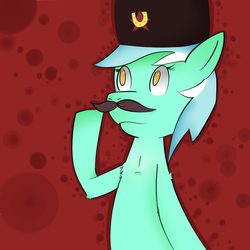 Size: 1000x1000 | Tagged: safe, artist:lffb100, lyra heartstrings, pony, semi-anthro, g4, abstract background, communism, female, moustache, solo, soviet