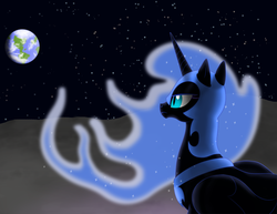 Size: 1200x928 | Tagged: safe, artist:pageturner1988, nightmare moon, alicorn, pony, g4, earth, female, mare, moon, solo, space, stars