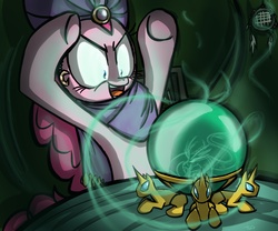 Size: 3000x2500 | Tagged: safe, artist:dracojayproduct, pinkie pie, earth pony, pony, g4, it's about time, clothes, crystal ball, female, gypsy magic, gypsy pie, high res, madame pinkie, mare, mystical orb of fate's destiny, open mouth, romani, scarf, solo, turban