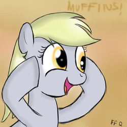 Size: 894x894 | Tagged: safe, artist:freefraq, derpy hooves, pegasus, pony, g4, female, food, mare, muffin, simple background, solo