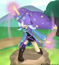 Size: 500x550 | Tagged: safe, artist:valiantrarity, trixie, human, g4, clothes, female, humanized, magic, solo, tree