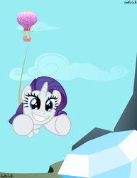 Size: 2550x3300 | Tagged: safe, artist:gottvich, rarity, spike, dragon, pony, unicorn, g4, diamond, eyes on the prize, female, happy, high res, hot air balloon, mare, rope, twinkling balloon