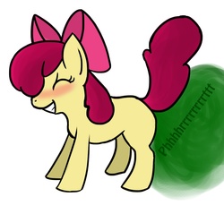 Size: 950x908 | Tagged: artist needed, safe, apple bloom, earth pony, pony, g4, blushing, eyes closed, fart, fart noise, female, filly, pushing, solo