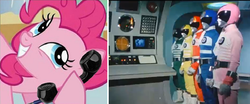 Size: 867x362 | Tagged: safe, pinkie pie, earth pony, pony, g4, denshi sentai denziman, exploitable meme, female, irl, mare, meme, phone meme, photo, super sentai