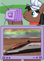 Size: 564x769 | Tagged: safe, full steam, promontory, earth pony, pony, g4, denliner, exploitable meme, kamen rider, kamen rider den-o, male, meme, stallion, train, tv meme