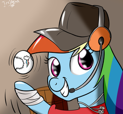 Size: 1500x1400 | Tagged: safe, artist:icebreak23, rainbow dash, pegasus, pony, g4, baseball, cosplay, female, mare, rainbow scout, scout (tf2), solo, team fortress 2