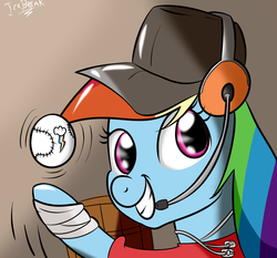 Size: 1500x1400 | Tagged: safe, artist:icebreak23, rainbow dash, pegasus, pony, g4, baseball, cosplay, crossover, female, mare, rainbow scout, scout (tf2), solo, team fortress 2