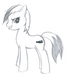 Size: 434x500 | Tagged: safe, artist:mirapony, earth pony, pony, female, gentaro kisaragi, grayscale, kamen rider, kamen rider fourze, mare, monochrome, ponified, simple background, smiling, solo, standing, traditional art, white background
