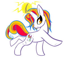 Size: 600x643 | Tagged: dead source, safe, artist:gluxplosion, oc, oc only, hybrid, pony, active stretch, curved horn, female, horn, lidded eyes, magic, mare, raised hoof, raised leg, scales, simple background, smiling, solo, standing, transparent background