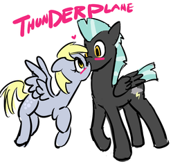 Size: 1021x965 | Tagged: safe, artist:moronsonofboron, derpy hooves, thunderlane, pegasus, pony, g4, blushing, derpylane, female, heart, male, mare, rarepair, shipping, simple background, stallion, straight, thunderplane, white background