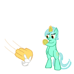 Size: 500x500 | Tagged: safe, artist:deoxys413, angel bunny, lyra heartstrings, pony, unicorn, g4, bipedal, bitch slap, duo, female, magic, magic hands, mare, simple background, white background