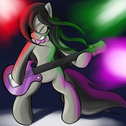 Size: 1700x1700 | Tagged: safe, artist:darkplanetjohnson132, octavia melody, earth pony, pony, g4, bipedal, electric guitar, eyes closed, female, guitar, heavy metal, mare, musical instrument, rock (music), rocktavia, solo