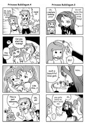 Size: 700x1007 | Tagged: safe, artist:shepherd0821, angel bunny, pinkie pie, rainbow dash, rarity, spike, twilight sparkle, dragon, anthro, g4, 4koma, adventure time, ambiguous facial structure, comic, crossover, crossover shipping, female, lesbian, male, princess bubblegum, shipping