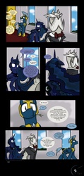 Size: 2016x4226 | Tagged: safe, artist:dracojayproduct, princess luna, oc, oc:caroline, oc:pierson, oc:reginald whitmane, alicorn, earth pony, pegasus, pony, comic:lunar isolation, g4, comic, female, male, mare, stallion