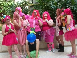 Size: 900x675 | Tagged: artist needed, safe, gummy, pinkie pie, human, g4, convention, cosplay, fat, hilarious in hindsight, irl, irl human, photo, pinkamena diane pie, pudgy pie