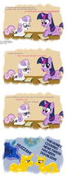 Size: 1500x4000 | Tagged: safe, artist:dtcx97, princess cadance, princess luna, shining armor, sweetie belle, twilight sparkle, alicorn, pony, unicorn, post-crusade, g4, book, eye contact, eyes closed, female, frown, glasses, grin, honey, magic, male, mare, open mouth, prone, raised eyebrow, reading, ship:shiningcadance, shipping, smiling, stallion, straight, telekinesis, the fun has been doubled, unamused, wide eyes