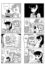 Size: 719x1024 | Tagged: safe, artist:joseph karl stieler, artist:shepherd0821, octavia melody, pinkie pie, rainbow dash, anthro, g4, 4koma, ambiguous facial structure, comic, female, ludwig van beethoven, monochrome, nicolas cage, tony the tiger