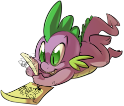 Size: 755x649 | Tagged: safe, artist:php27, spike, twilight sparkle, dragon, g4, baby, baby dragon, cute, drawing, fangs, green eyes, ink, male, paper, quill, simple background, smiling, solo, spikabetes, transparent background, writing
