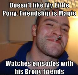 Size: 400x387 | Tagged: safe, human, barely pony related, brony, good guy greg, image macro, irl, irl human, meme, meta, photo, smoking, solo, text, welcome to the herd