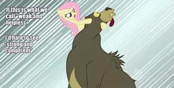 Size: 852x430 | Tagged: safe, edit, edited screencap, screencap, fluttershy, harry, bear, pegasus, pony, g4, lesson zero, season 2, female, image macro, mare, roflbot