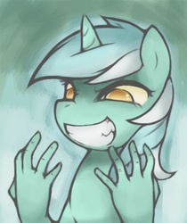 Size: 395x471 | Tagged: safe, artist:soulspade, lyra heartstrings, pony, unicorn, g4, creepy, female, hand, insanity, mare, no pupils, solo, unlimited power