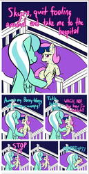 Size: 469x911 | Tagged: safe, artist:lamia, bons away, skyra, pegasus, pony, ask skyra and bons away, g4, belly, belly tickling, bons away is not amused, eyes closed, female, hoof on belly, mare, nose in the air, onomatopoeia, open mouth, poison joke, raspberry, raspberry noise, tickling, tummy buzz, unamused