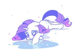 Size: 552x368 | Tagged: safe, artist:kelsea-chan, rarity, pony, unicorn, g4, female, mare, prone, sad, solo, water