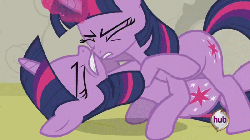 Size: 800x449 | Tagged: safe, screencap, twilight sparkle, changeling, pony, unicorn, a canterlot wedding, g4, season 2, animated, disguise, disguised changeling, female, gif, hub logo, mare, out of context, selfcest, ship:twitwi, twolight, unicorn twilight