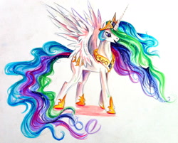 Size: 2162x1742 | Tagged: safe, artist:lucky978, princess celestia, alicorn, pony, g4, female, mare, simple background, solo, traditional art