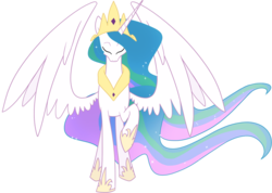 Size: 1115x793 | Tagged: safe, artist:egophiliac, princess celestia, alicorn, pony, g4, eyes closed, female, mare, raised hoof, simple background, solo, spread wings, transparent background, wings