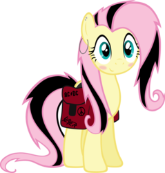 Size: 900x943 | Tagged: safe, artist:bengo538, fluttershy, pegasus, pony, g4, green isn't your color, ac/dc, alternate hairstyle, cute, ear piercing, earring, emoshy, female, jewelry, mare, metal, metalhead, metalshy, piercing, rocker, rockershy, saddle bag, simple background, slayer, solo, transparent background