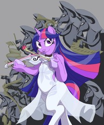 Size: 1484x1792 | Tagged: safe, artist:terry, twilight sparkle, horse, pony, semi-anthro, bipedal, clothes, dress, female, hooves, mare, musical instrument, orchestra, unshorn fetlocks, violin