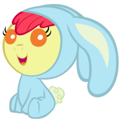 Size: 3200x3200 | Tagged: safe, artist:beavernator, apple bloom, earth pony, pony, g4, baby, baby apple bloom, baby pony, bunny bloom, bunny costume, clothes, cute, female, foal, high res, simple background, solo, white background, younger