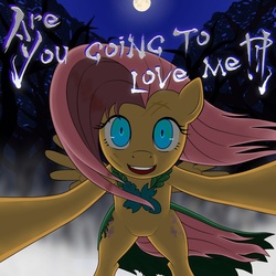 Size: 1000x1000 | Tagged: safe, artist:grotar00, fluttershy, pegasus, pony, g4, the best night ever, bronybait, clothes, dress, female, gala dress, looking at you, mare, overly attached fluttershy, parody, pov, question, rumia, scary, scene interpretation, solo, touhou, yandere, yandershy, you're going to love me