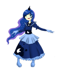 Size: 600x800 | Tagged: safe, artist:leimy, artist:spchlss, princess luna, human, g4, clothes, cutie mark on clothes, female, humanized, pixiv, puffy sleeves, simple background, solo, style emulation, touhou, transparent background, zun