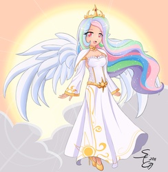 Size: 1980x2031 | Tagged: dead source, safe, artist:angriestangryartist, princess celestia, human, g4, anime, backlighting, female, humanized, solo, sun, winged humanization