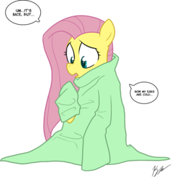 Size: 737x762 | Tagged: safe, artist:egophiliac, fluttershy, pegasus, pony, g4, female, mare, simple background, sitting, snuggie, solo, transparent background