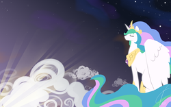 Size: 3200x2000 | Tagged: safe, artist:valcron, princess celestia, alicorn, pony, g4, cloud, eyes closed, female, high res, mare, sitting, solo, sunrise, wallpaper