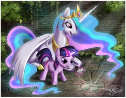 Size: 750x584 | Tagged: safe, artist:14-bis, princess celestia, twilight sparkle, alicorn, pony, unicorn, g4, 2012, crepuscular rays, cute, female, filly, filly twilight sparkle, foal, magic, mare, prone, telekinesis, twiabetes