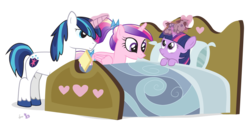 Size: 1500x775 | Tagged: safe, artist:dm29, princess cadance, shining armor, smarty pants, twilight sparkle, alicorn, pony, unicorn, bed, female, filly, foal, male, mare, shiningcadance, shipping, simple background, stallion, straight, teen princess cadance, transparent background, trio